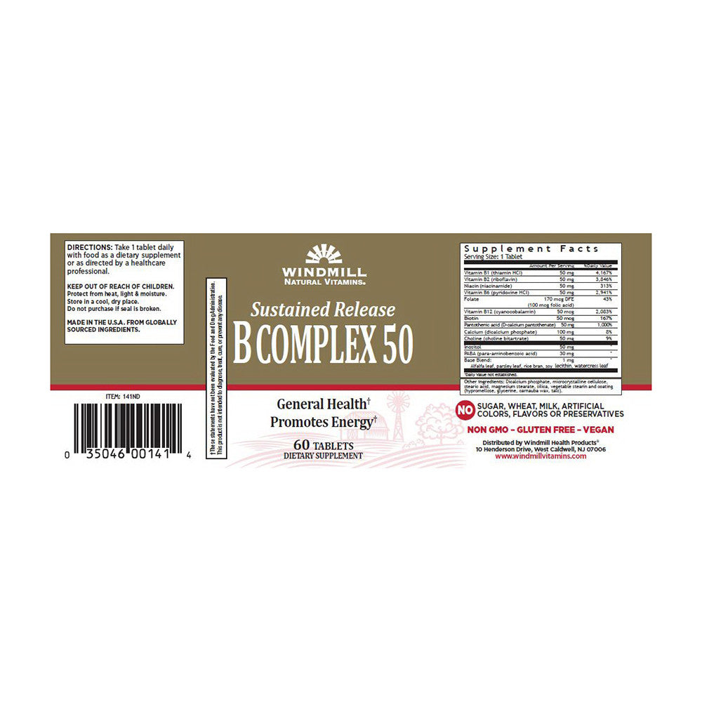 Windmill Vitamin B-Complex Sustained Release Tablets, 60 Ea